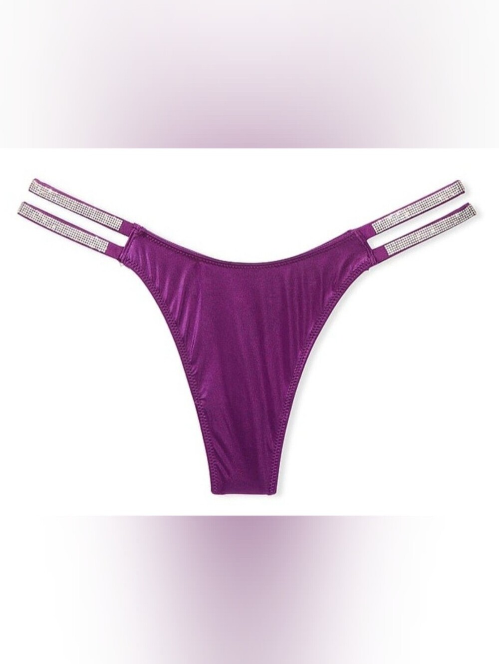 S M XXL Victoria's Secret Double Shine Strap Satin Thong Panty Purple